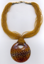 Animal Print, Brown Giaguaro Large Pendant with Topaz Seed Beads